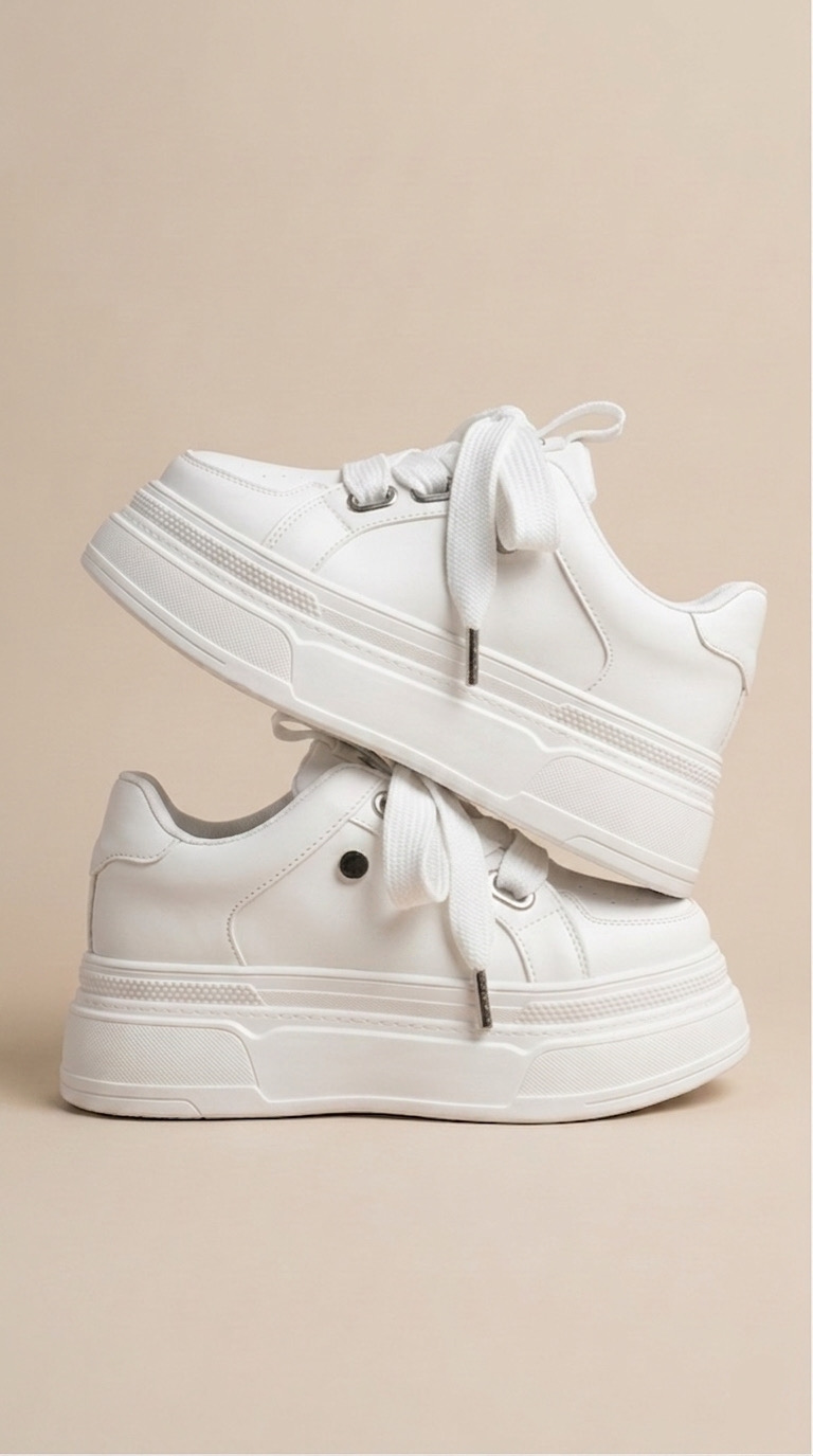 Tenis Blancos de Plataforma Barbara para Mujer | Altura y Estilo Moderno