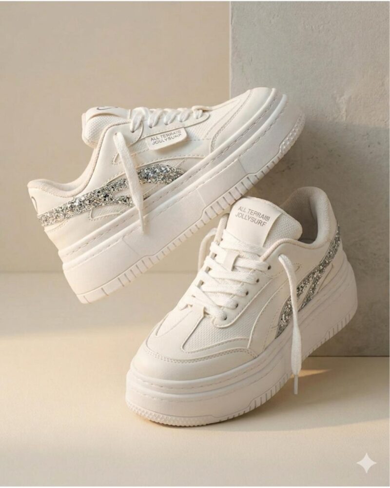 Tenis Blancos Chunky Kiara con Plata para Mujer | Toque Metálico