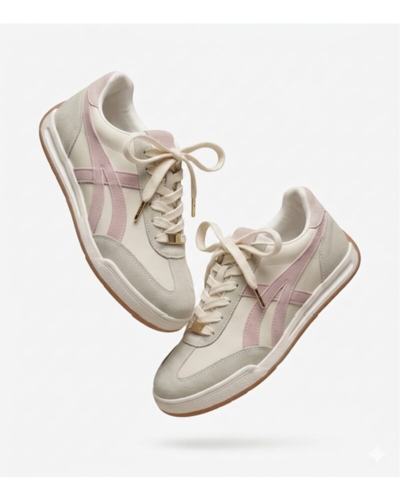 Tenis beige con detalles en rosa ref velvet
